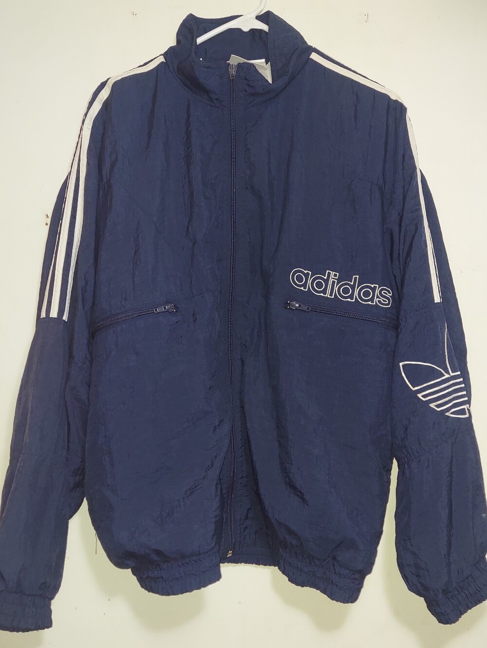 Vintage adidas Navy Windbreaker Jacket with White Stripes